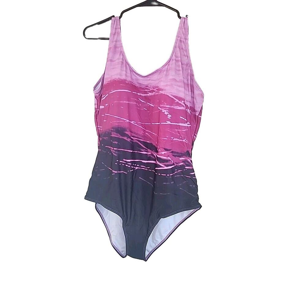Purple Gradient Crisscross One Piece Swimsuit Athletic Training sz XXL
